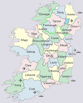 Map of Ireland - 32 counties